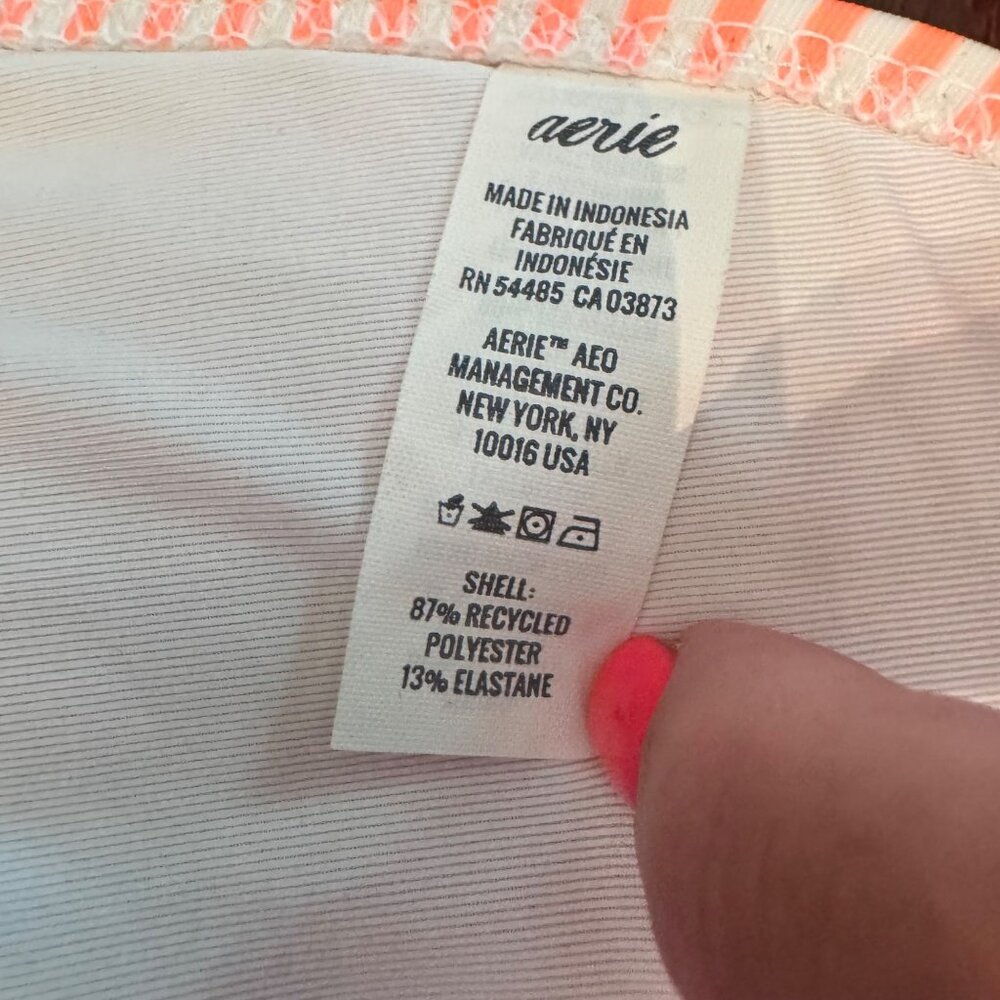 Aerie Orange Stripe MED‎ Ruffle Bikini Top LARGE Bottom Two Piece Swimsuit READ - Picture 7 of 13